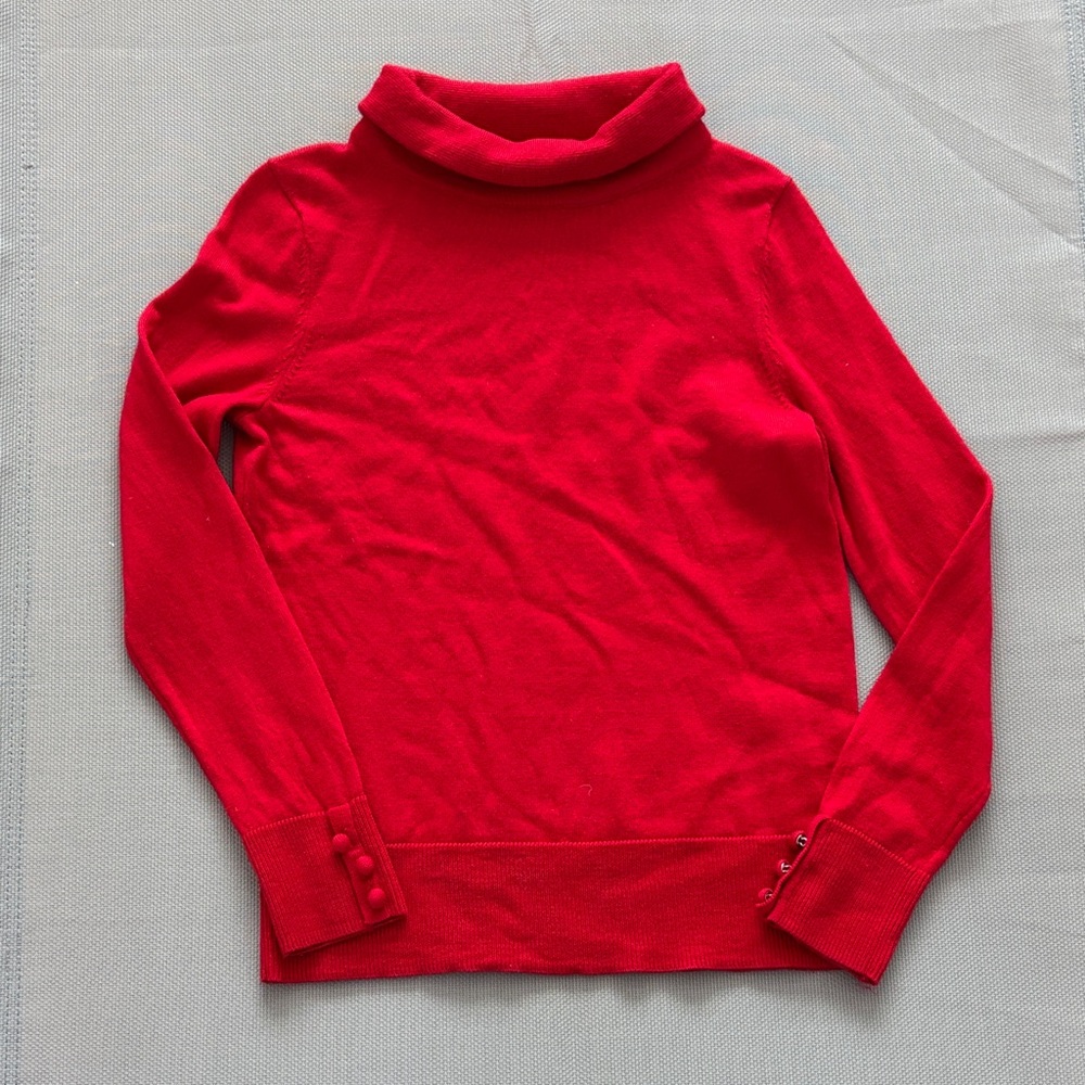 Talbots Scarlet red merino wool sz S petite Cowl Neck Sweater